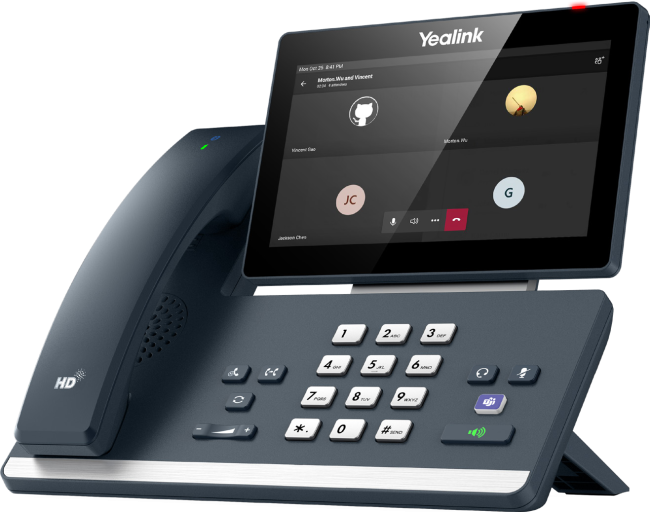 Yealink MP58-WH E2 Teams IP phone, angled view with Bluetooth wireless handset