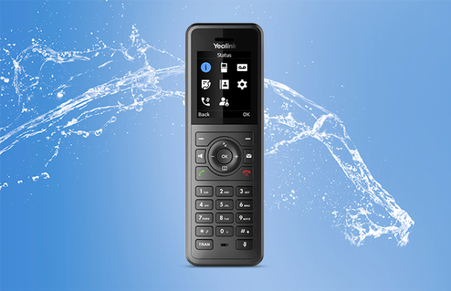 Yealink W57R rugged DECT IP phone handset, front view with 1.8-inch colour screen and keypad