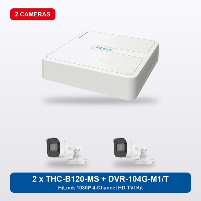 HiLook DVR-104G-M1/T 4Ch Kit with 2 x THC-B120-MS Bullet Cameras