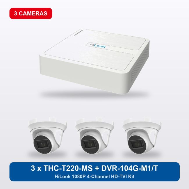 HiLook DVR-104G-M1/T 4Ch Kit with 3 x THC-T220-MS Turret Cameras