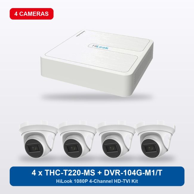 HiLook DVR-104G-M1/T 4Ch Kit with 4 x THC-T220-MS Turret Cameras