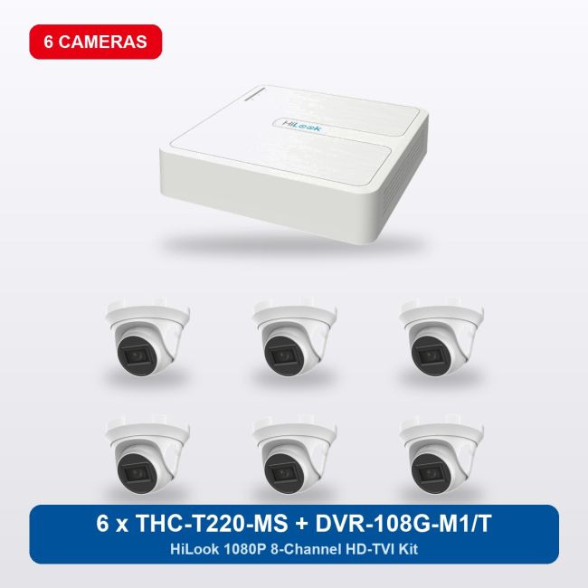 HiLook DVR-108G-M1/T 8Ch Kit with 6 x THC-T220-MS Turret Cameras