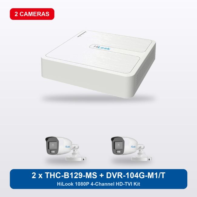 HiLook DVR-104G-M1/T 4Ch Kit with 2 x THC-B129-MS Bullet Cameras