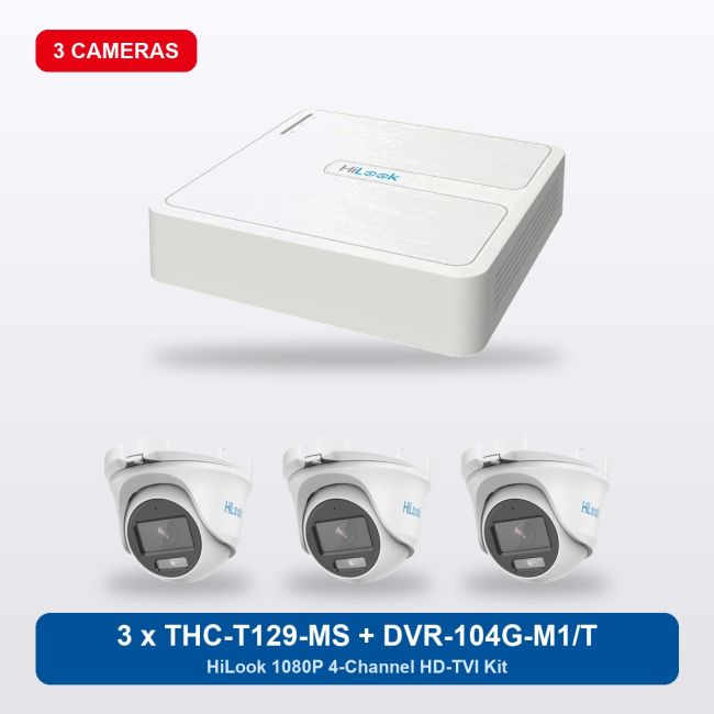 HiLook DVR-104G-M1/T 4Ch Kit with 3 x THC-T129-MS Turret Cameras