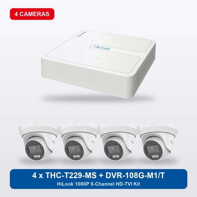 HiLook DVR-108G-M1/T 8Ch Kit with 4 x THC-T229-MS Turret Cameras