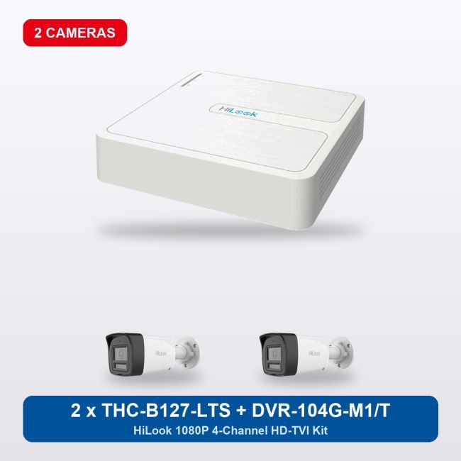 HiLook DVR-104G-M1/T 4Ch Kit with 2 x THC-B127-LTS Bullet Cameras