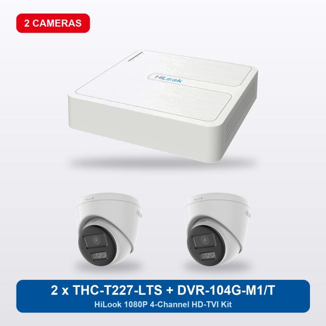 HiLook DVR-104G-M1/T 4Ch Kit with 2 x THC-T227-LTS Turret Cameras