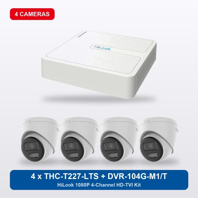 HiLook DVR-104G-M1/T 4Ch Kit with 4 x THC-T227-LTS Turret Cameras