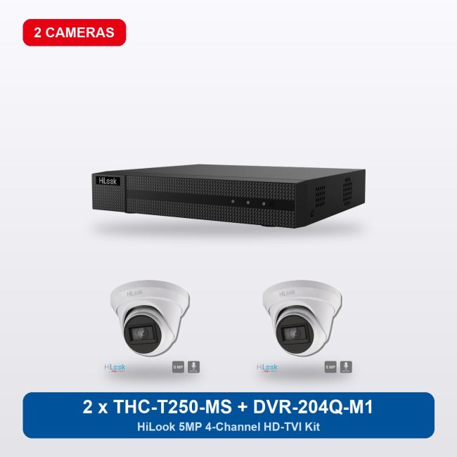 HiLook DVR-204Q-M1 4Ch Kit with 2 x THC-T250-MS Turret Cameras