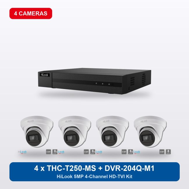 HiLook DVR-204Q-M1 4Ch Kit with 4 x THC-T250-MS Turret Cameras