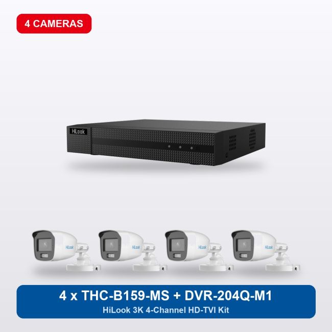 HiLook DVR-204Q-M1 4Ch Kit with 4 x THC-B159-MS Bullet Cameras