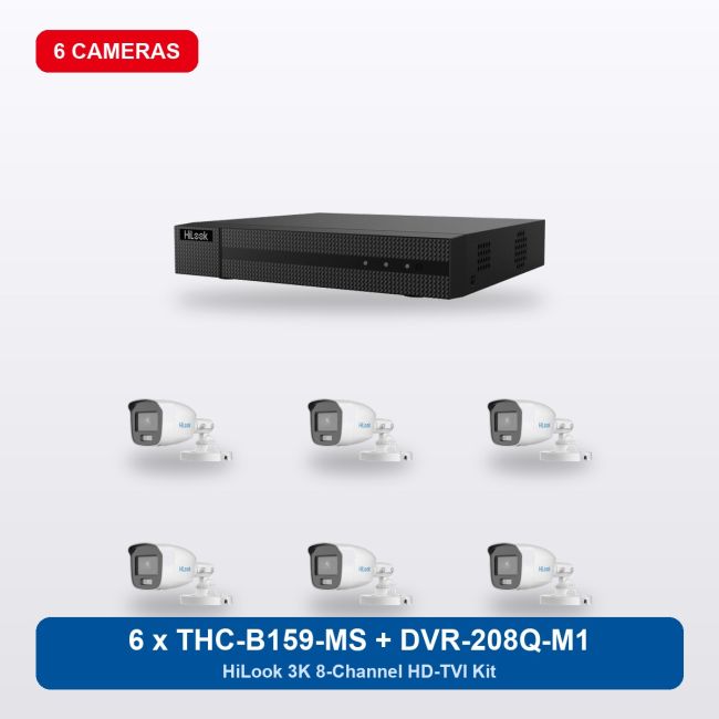 HiLook DVR-208Q-M1 8Ch Kit with 6 x THC-B159-MS Bullet Cameras