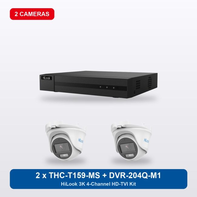 HiLook DVR-204Q-M1 4Ch Kit with 2 x THC-T159-MS Turret Cameras