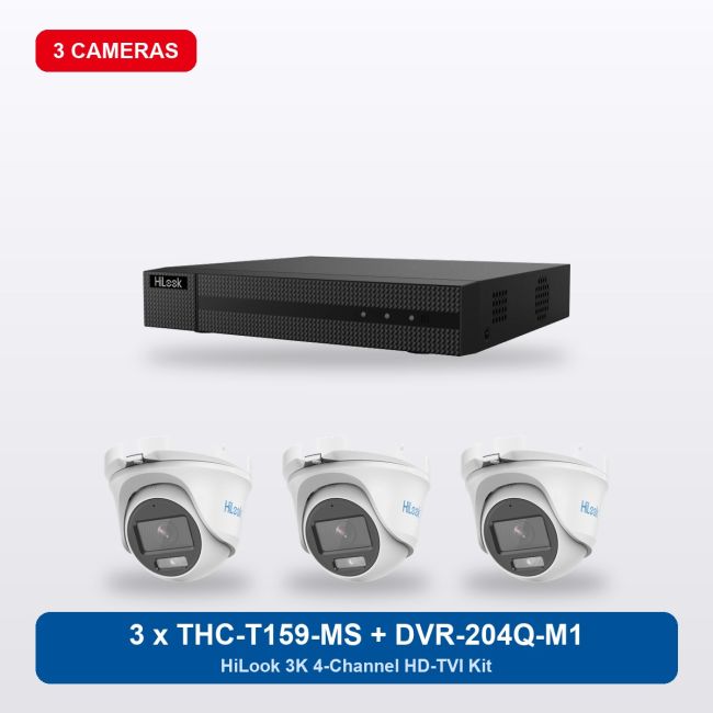 HiLook DVR-204Q-M1 4Ch Kit with 3 x THC-T159-MS Turret Cameras