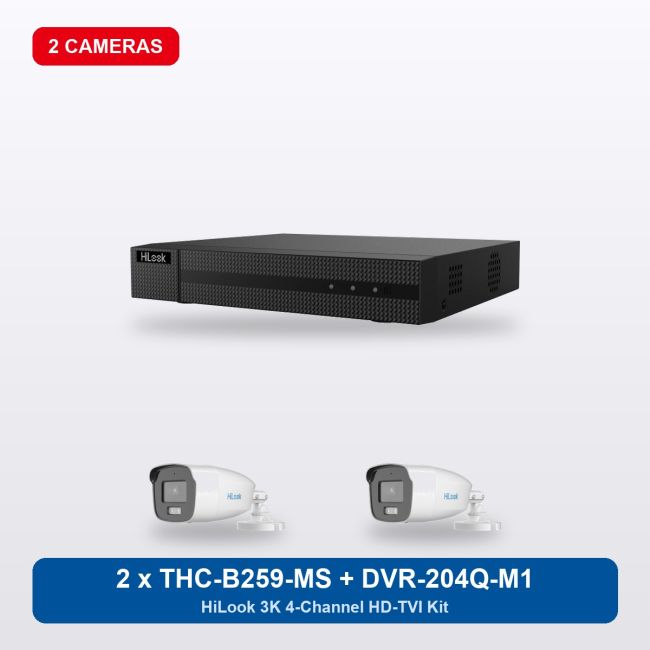 HiLook DVR-204Q-M1 4Ch Kit with 2 x THC-B259-MS Bullet Cameras