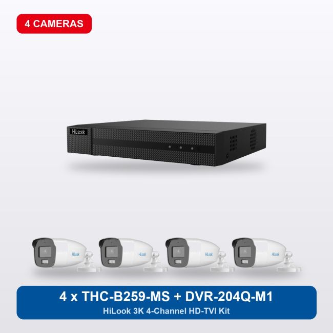 HiLook DVR-204Q-M1 4Ch Kit with 4 x THC-B259-MS Bullet Cameras