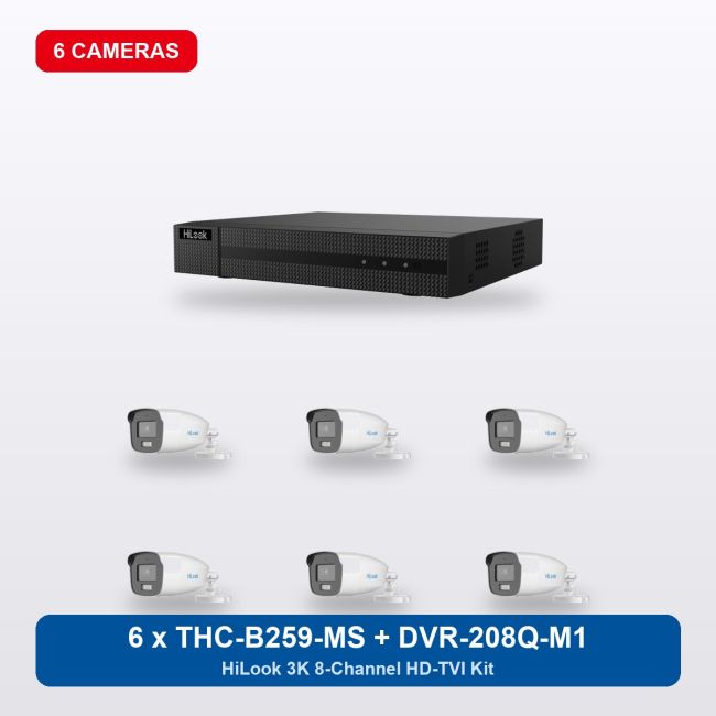 HiLook DVR-208Q-M1 8Ch Kit with 6 x THC-B259-MS Bullet Cameras