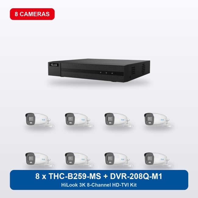 HiLook DVR-208Q-M1 8Ch Kit with 8 x THC-B259-MS Bullet Cameras