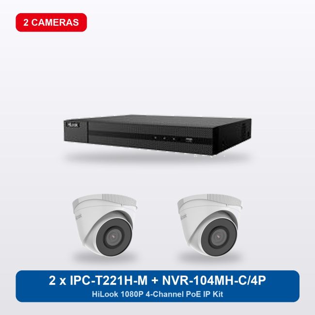 HiLook NVR-104MH-C/4P 4Ch IP Kit with 2 x IPC-T221H-M Cameras