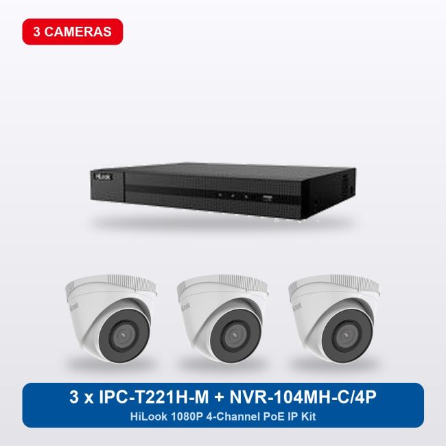 HiLook NVR-104MH-C/4P 4Ch IP Kit with 3 x IPC-T221H-M Cameras