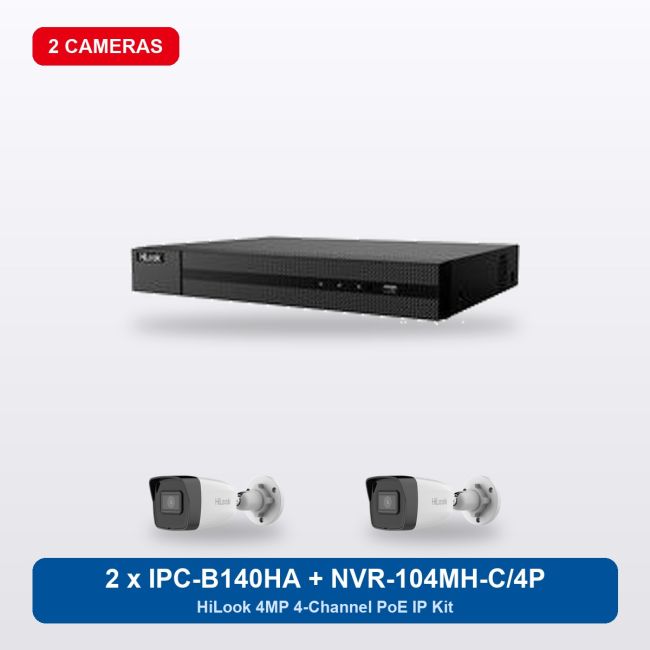 HiLook NVR-104MH-C/4P 4Ch IP Kit with 2 x IPC-B140HA Cameras