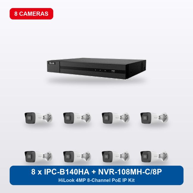 HiLook NVR-108MH-C/8P 8Ch IP Kit with 8 x IPC-B140HA Cameras