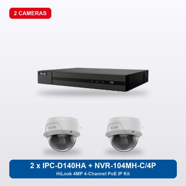 HiLook NVR-104MH-C/4P 4Ch IP Kit with 2 x IPC-D140HA Cameras