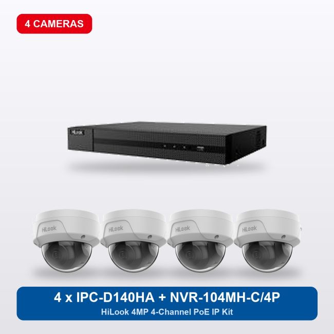 HiLook NVR-104MH-C/4P 4Ch IP Kit with 4 x IPC-D140HA Cameras