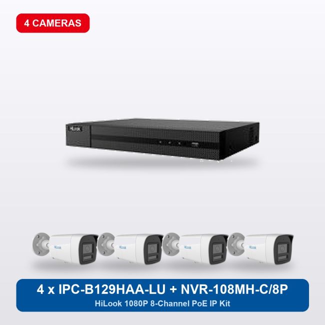 HiLook NVR-108MH-C/8P 8Ch IP Kit with 4 x IPC-B129HAA-LU Cameras
