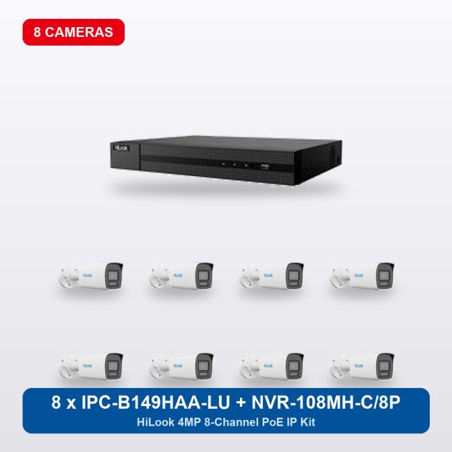 HiLook NVR-108MH-C/8P 8Ch IP Kit with 8 x IPC-B149HAA-LU Cameras