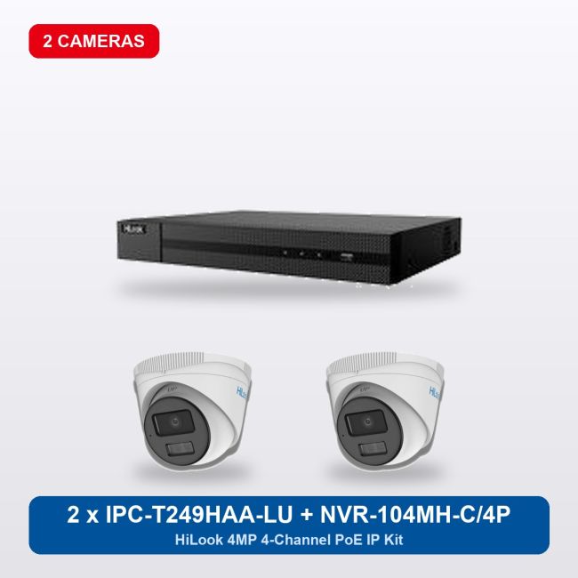 HiLook NVR-104MH-C/4P 4Ch IP Kit with 2 x IPC-T249HAA-LU Cameras
