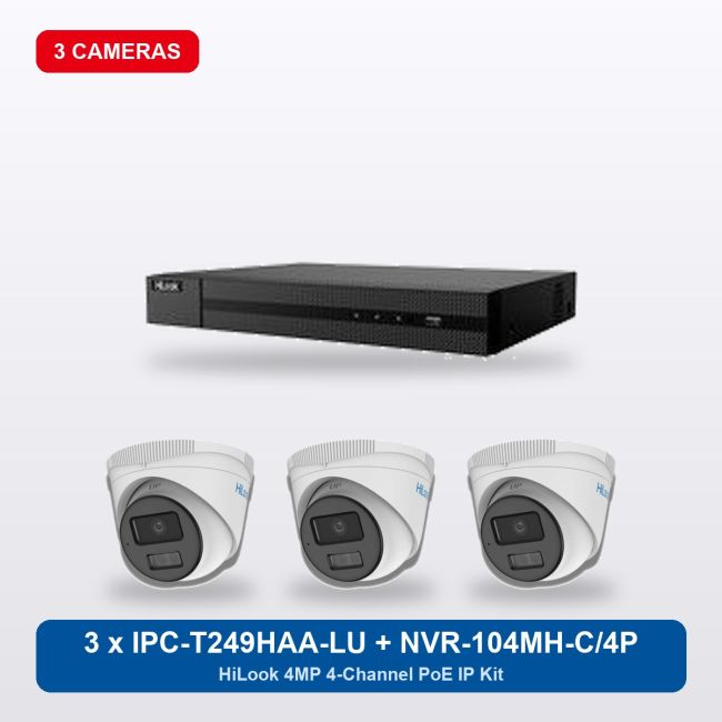 HiLook NVR-104MH-C/4P 4Ch IP Kit with 3 x IPC-T249HAA-LU Cameras
