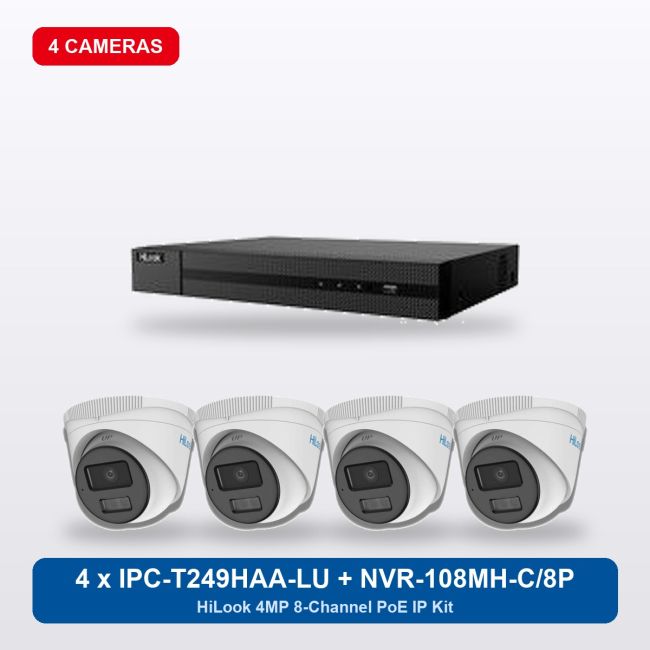 HiLook NVR-108MH-C/8P 8Ch IP Kit with 4 x IPC-T249HAA-LU Cameras