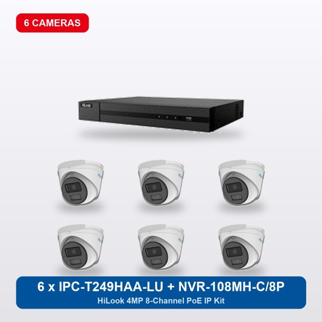 HiLook NVR-108MH-C/8P 8Ch IP Kit with 6 x IPC-T249HAA-LU Cameras