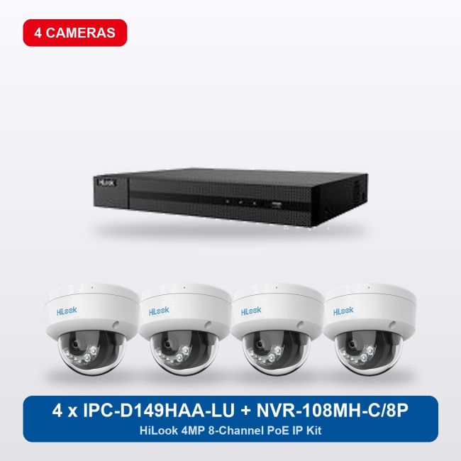HiLook NVR-108MH-C/8P 8Ch IP Kit with 4 x IPC-D149HAA-LU Cameras