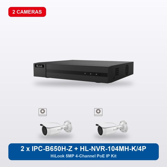 HiLook HL-NVR-104MH-K/4P 4Ch IP Kit with 2 x IPC-B650H-Z Cameras