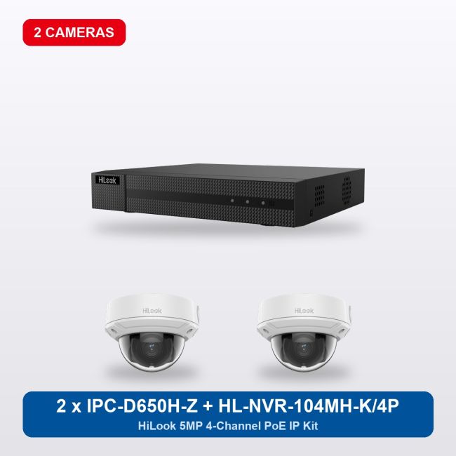 HiLook HL-NVR-104MH-K/4P 4Ch IP Kit with 2 x IPC-D650H-Z Cameras