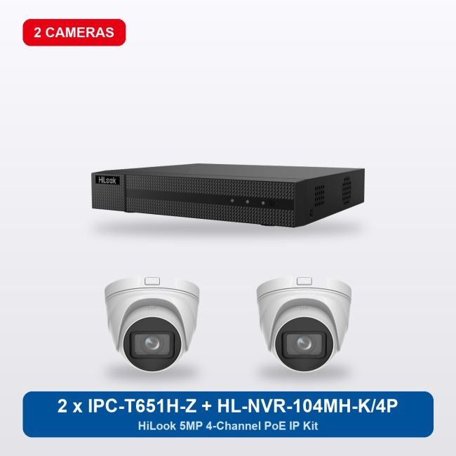 HiLook HL-NVR-104MH-K/4P 4Ch IP Kit with 2 x IPC-T651H-Z Cameras
