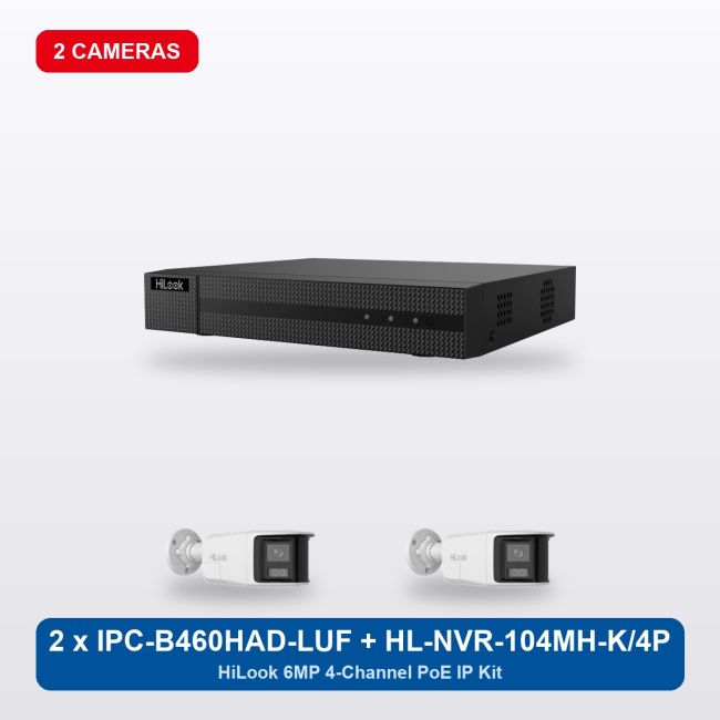 HiLook HL-NVR-104MH-K/4P 4Ch IP Kit with 2 x IPC-B460HAD-LUF/SL Cameras