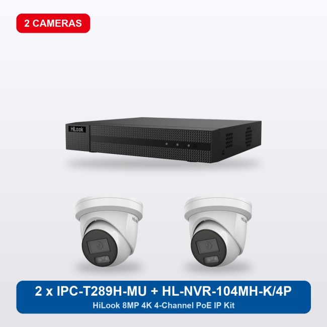 HiLook HL-NVR-104MH-K/4P 4Ch IP Kit with 2 x IPC-T289H-MU Cameras