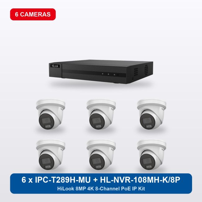HiLook HL-NVR-108MH-K/8P 8Ch IP Kit with 6 x IPC-T289H-MU Cameras