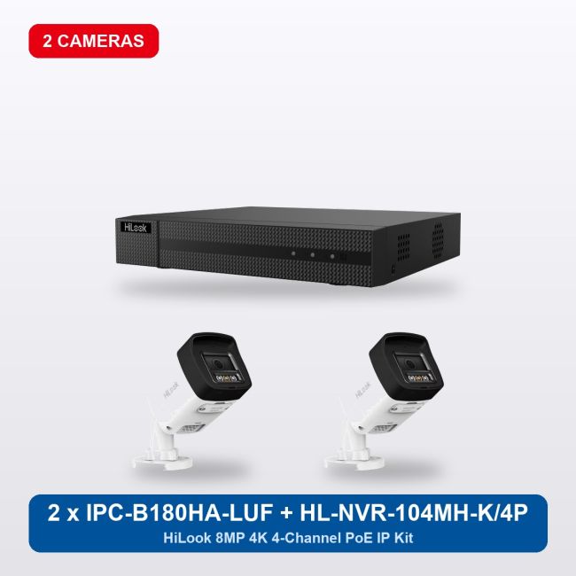 HiLook HL-NVR-104MH-K/4P 4Ch IP Kit with 2 x IPC-B180HA-LUF/SL Cameras