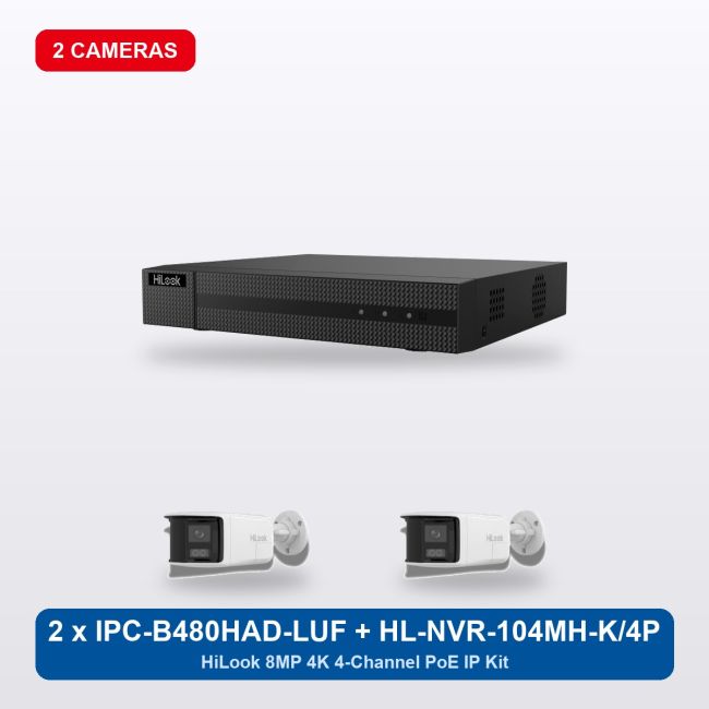 HiLook HL-NVR-104MH-K/4P 4Ch IP Kit with 2 x IPC-B480HAD-LUF/SL Cameras