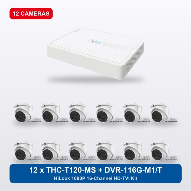HiLook DVR-116G-M1/T 16Ch Kit with 12 x THC-T120-MS Turret Cameras