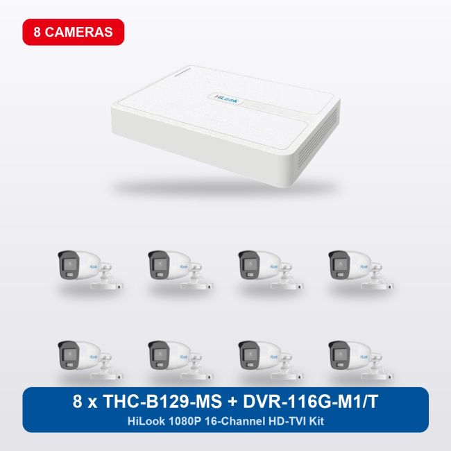 HiLook DVR-116G-M1/T 16Ch Kit with 8 x THC-B129-MS Bullet Cameras