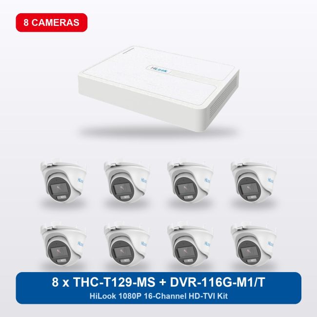 HiLook DVR-116G-M1/T 16Ch Kit with 8 x THC-T129-MS Turret Cameras