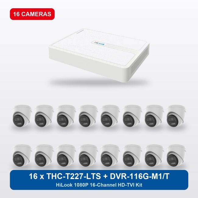 HiLook DVR-116G-M1/T 16Ch Kit with 16 x THC-T227-LTS Turret Cameras