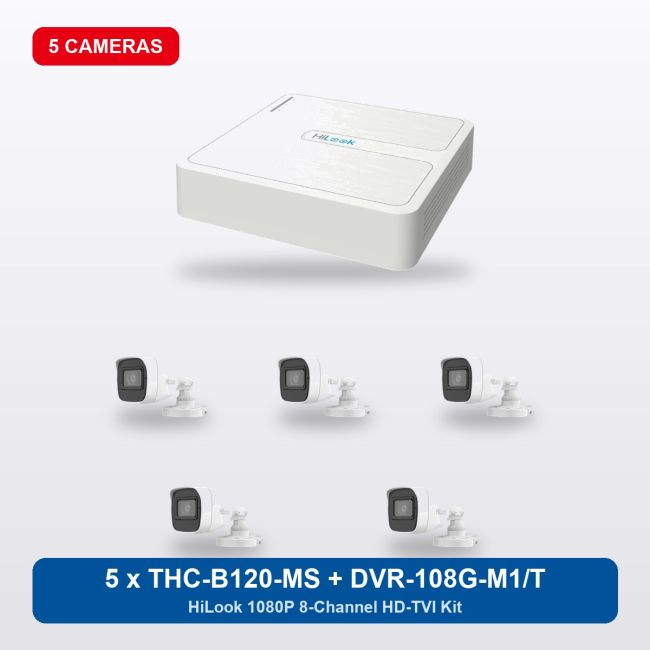 HiLook DVR-108G-M1/T 8Ch Kit with 5 x THC-B120-MS Bullet Cameras