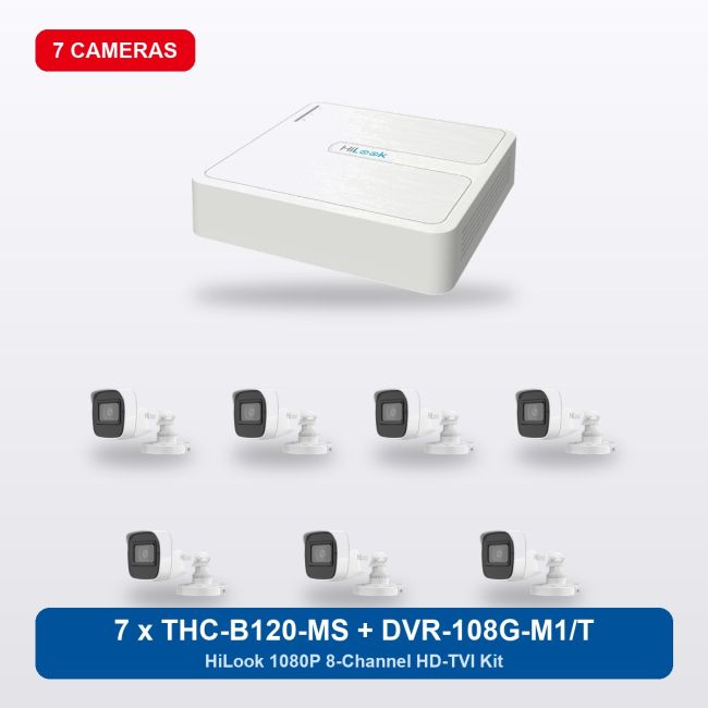 HiLook DVR-108G-M1/T 8Ch Kit with 7 x THC-B120-MS Bullet Cameras