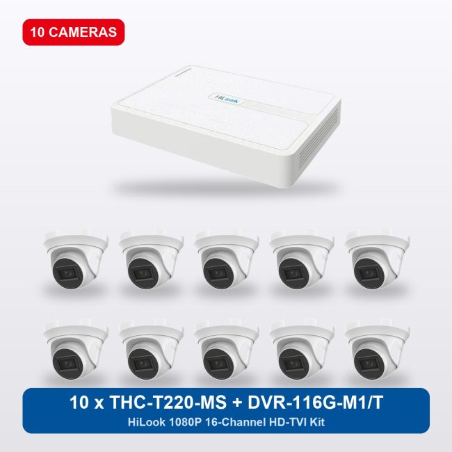 HiLook DVR-116G-M1/T 16Ch Kit with 10 x THC-T220-MS Turret Cameras